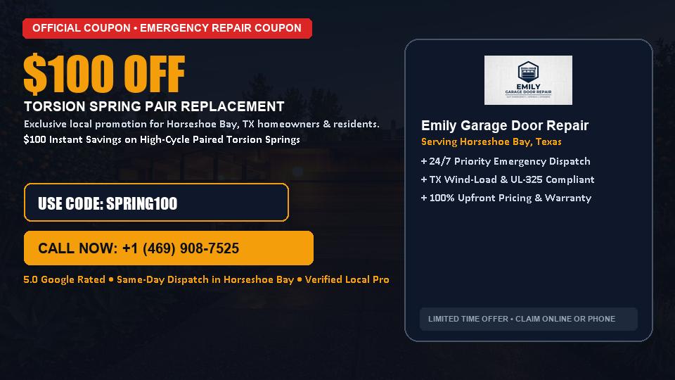 Emily Garage Door Repair $100 OFF Dual Torsion Spring Replacement in Horseshoe Bay, TX
