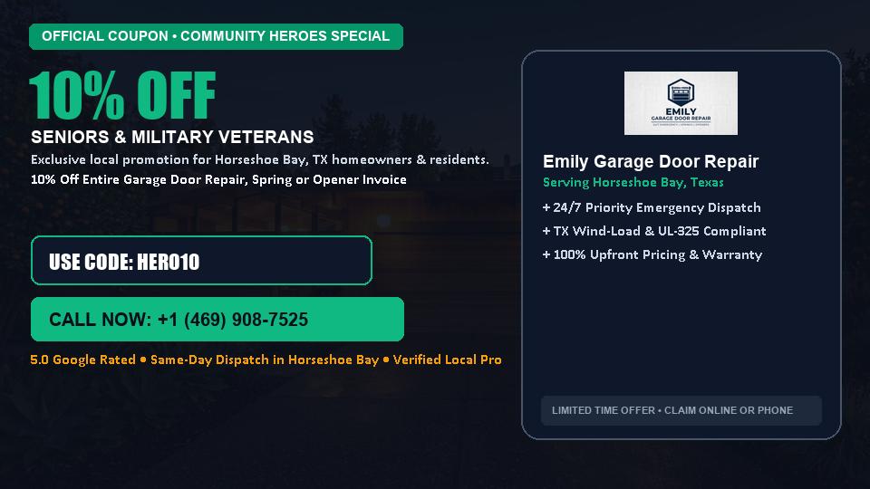Emily Garage Door Repair 10% OFF Seniors & Military Veterans in Horseshoe Bay, TX